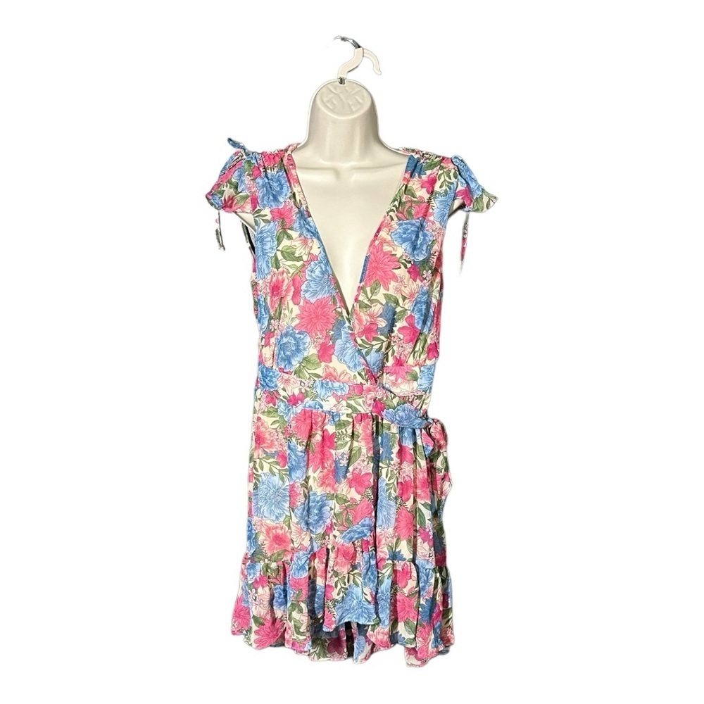 NWT LAUNDRY BY SHELLI SEGAL Ruffled Botanical Floral Wrap Dress Size 2 - Picture 2 of 9